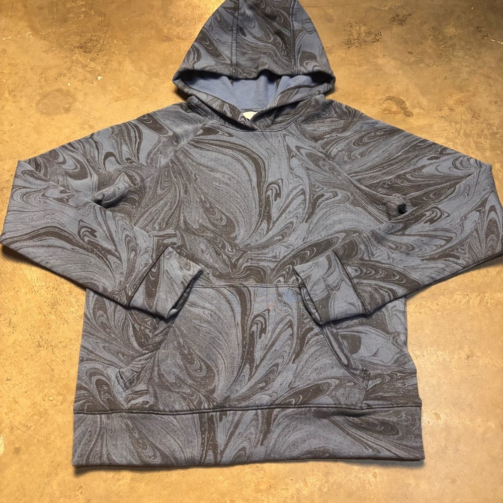 Athleta Girl Pullover Hoodie Marble Blue Black Pattern Athletic Girls 8 Preppy
